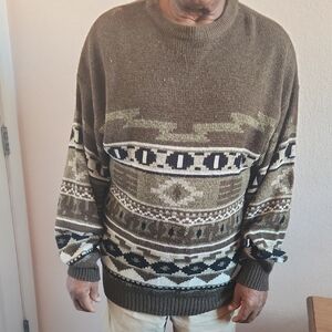 Men's Olive Green Patterned Crewneck Sweater